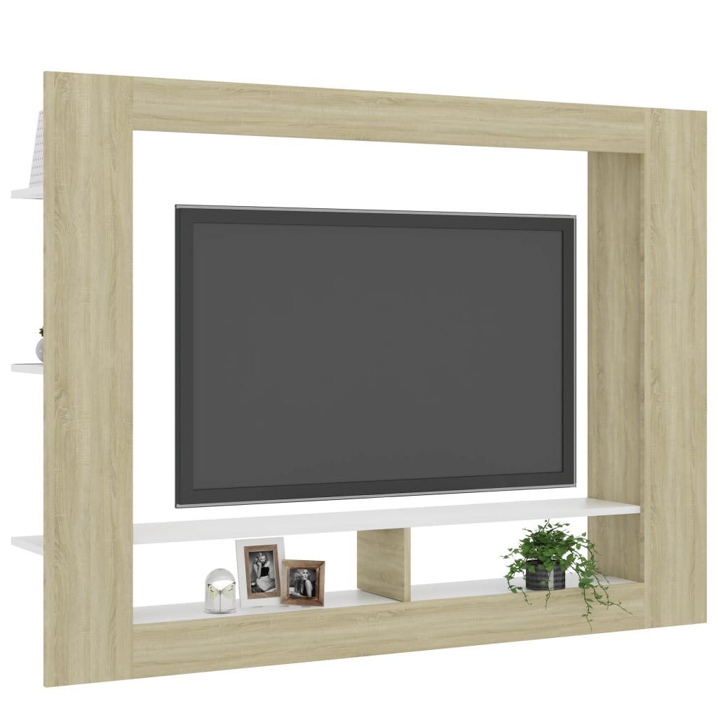 Mobile TV Bianco e Rovere Sonoma 152x22x113cm Legno Multistrato - homemem39