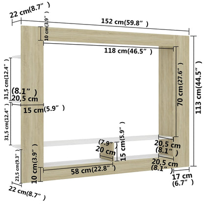 Mobile TV Bianco e Rovere Sonoma 152x22x113cm Legno Multistrato - homemem39