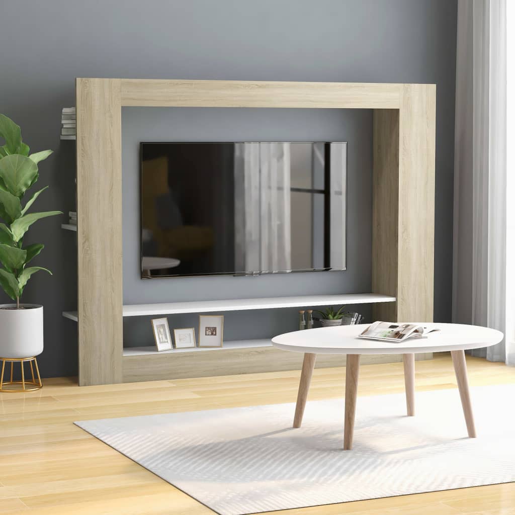 Mobile TV Bianco e Rovere Sonoma 152x22x113cm Legno Multistrato - homemem39