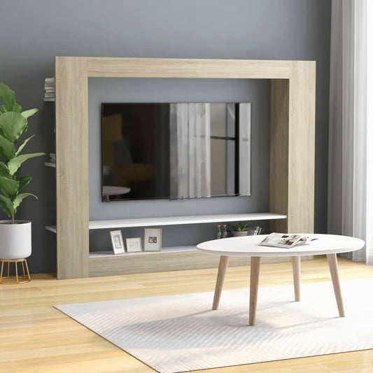 Mobile TV Bianco e Rovere Sonoma 152x22x113cm Legno Multistrato - homemem39