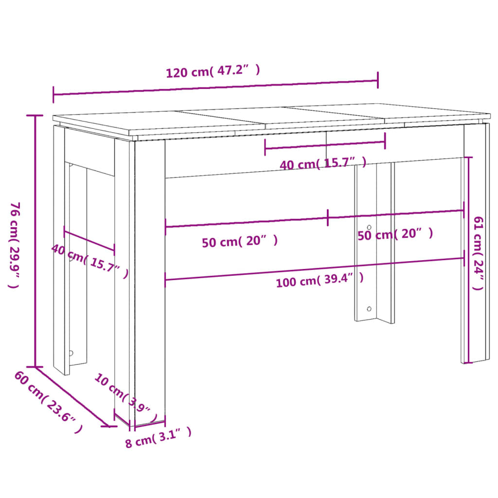 Tavolo da Pranzo Grigio Cemento 120x60x76 cm Legno Multistrato - homemem39