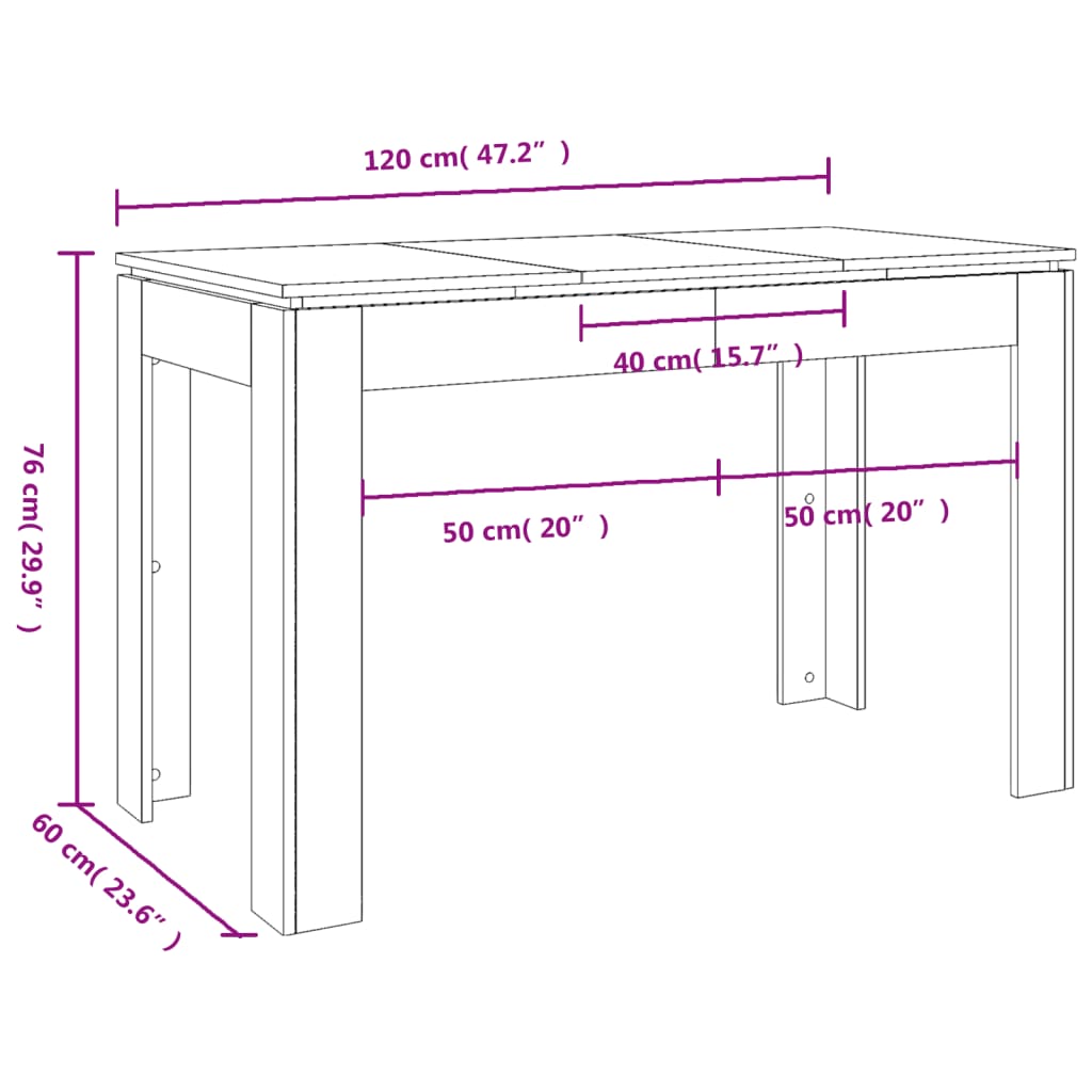 Tavolo da Pranzo Bianco Lucido 120x60x76 cm Legno Multistrato - homemem39