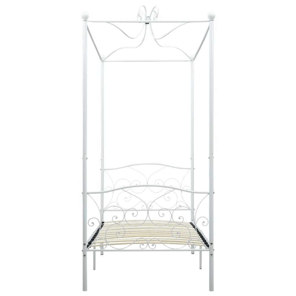 Letto a Baldacchino Bianco in Metallo 90x200 cm - homemem39