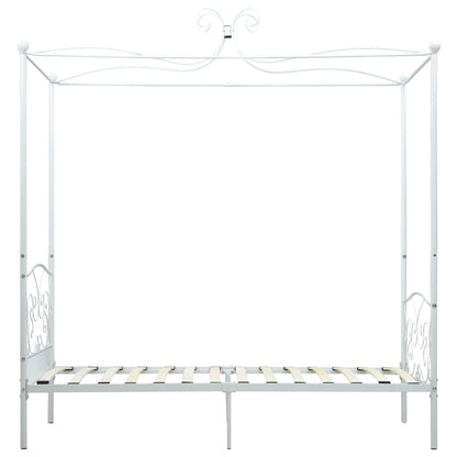 Letto a Baldacchino Bianco in Metallo 90x200 cm - homemem39