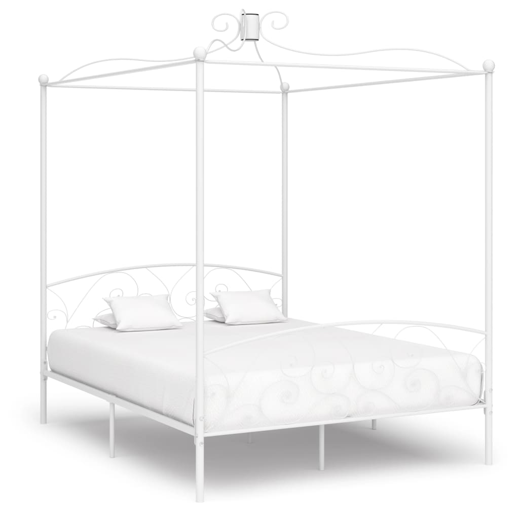 Letto a Baldacchino Bianco in Metallo 180x200 cm - homemem39