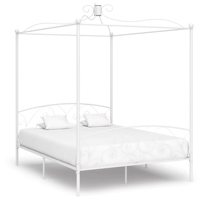 Letto a Baldacchino Bianco in Metallo 180x200 cm - homemem39