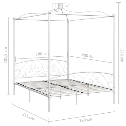 Letto a Baldacchino Bianco in Metallo 180x200 cm - homemem39