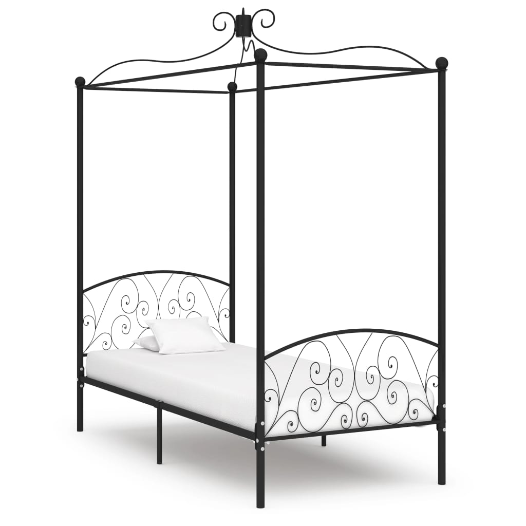 Letto a Baldacchino Nero in Metallo 90x200 cm - homemem39