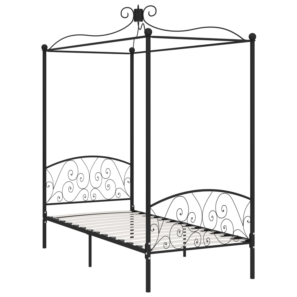 Letto a Baldacchino Nero in Metallo 90x200 cm - homemem39