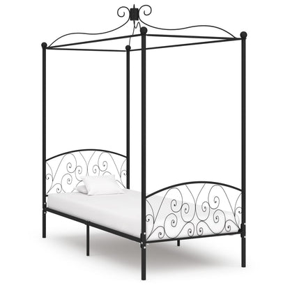 Letto a Baldacchino Nero in Metallo 100x200 cm - homemem39