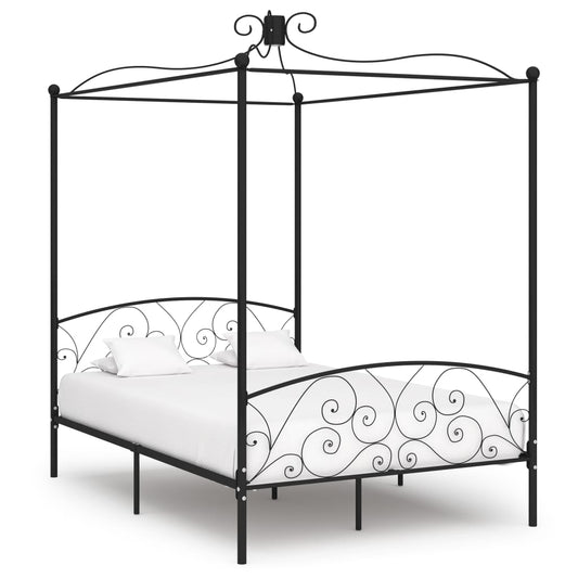 Letto a Baldacchino Nero in Metallo 120x200 cm - homemem39