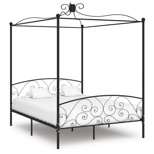 Letto a Baldacchino Nero in Metallo 180x200 cm - homemem39