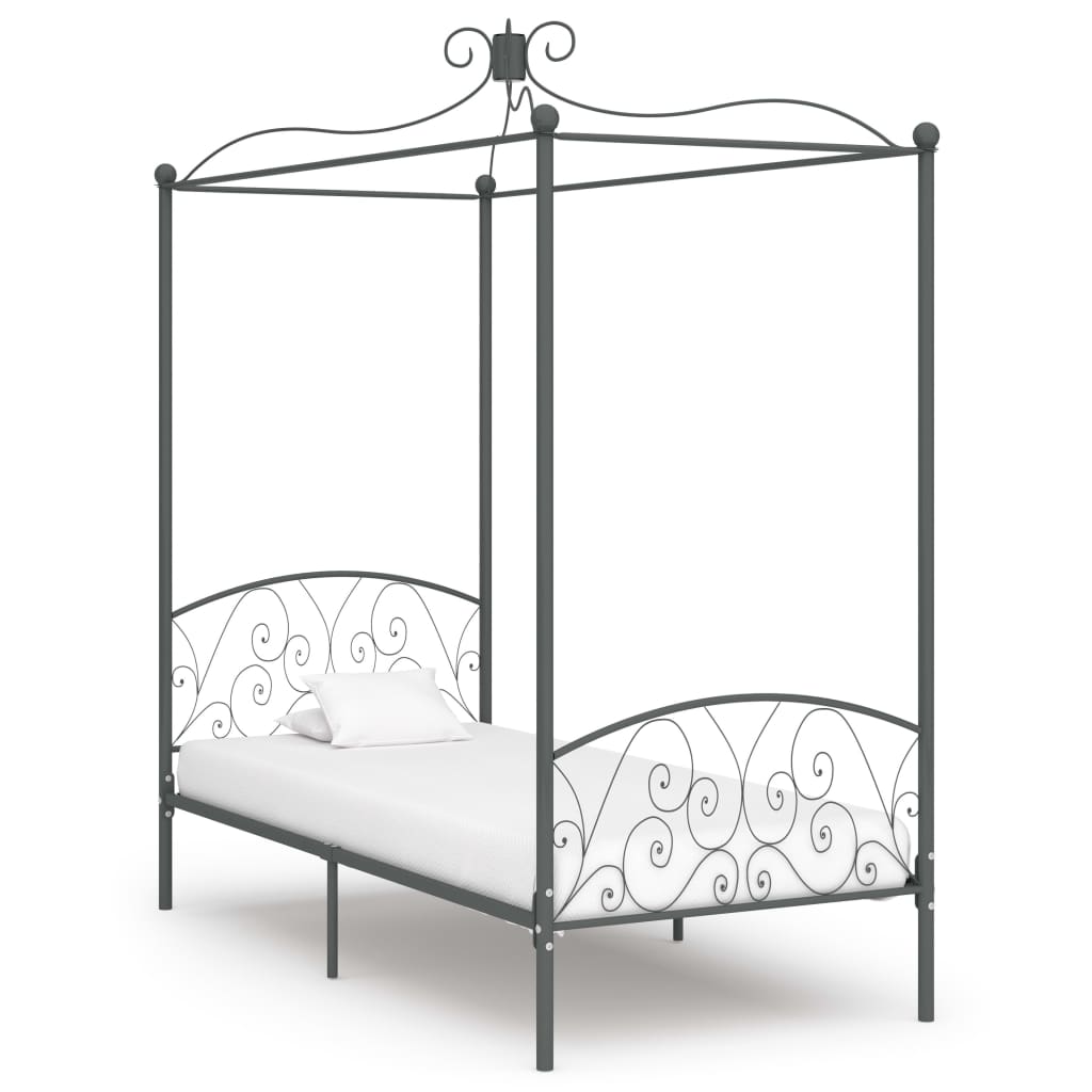 Letto a Baldacchino Grigio in Metallo 90x200 cm - homemem39