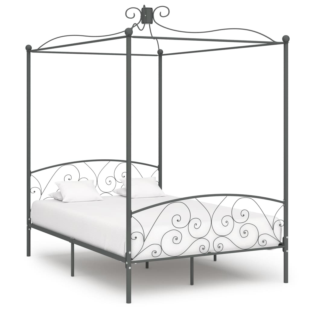 Letto a Baldacchino Grigio in Metallo 140x200 cm - homemem39