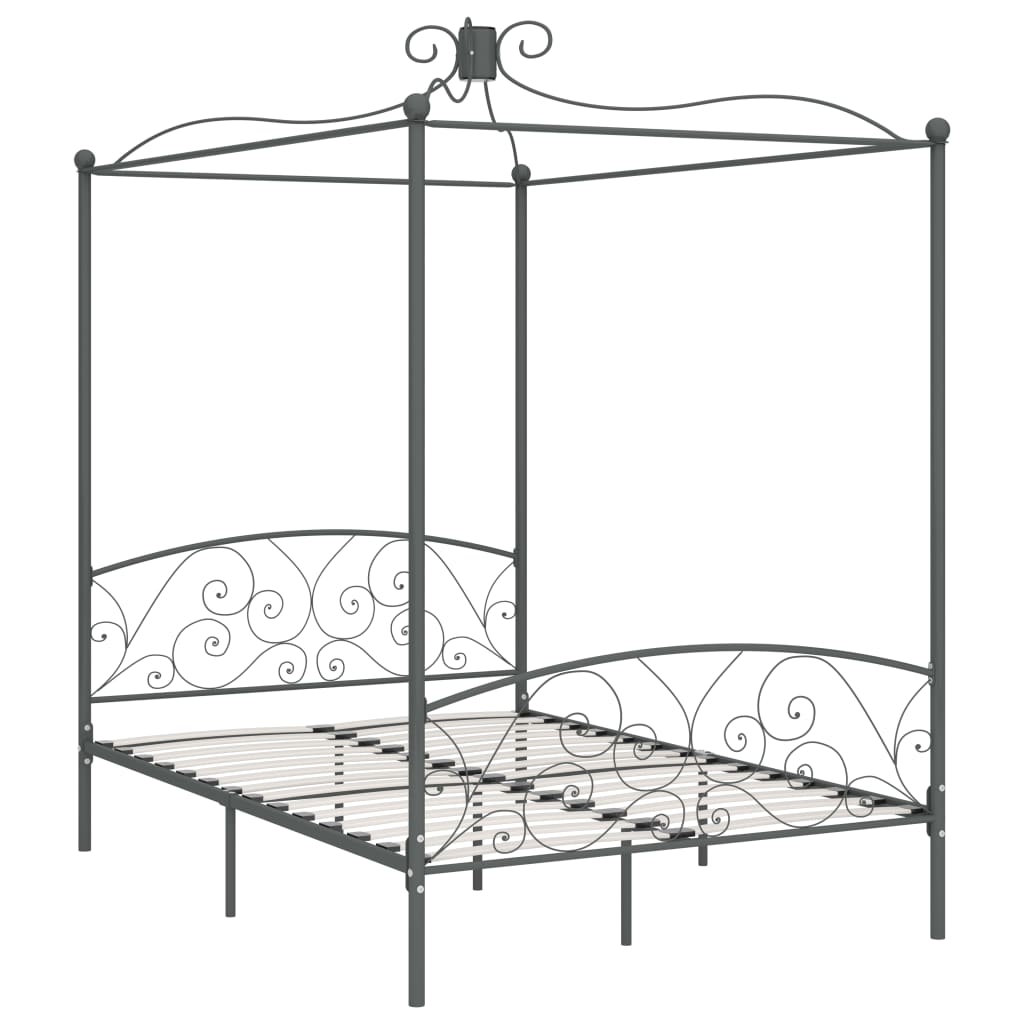 Letto a Baldacchino Grigio in Metallo 140x200 cm - homemem39