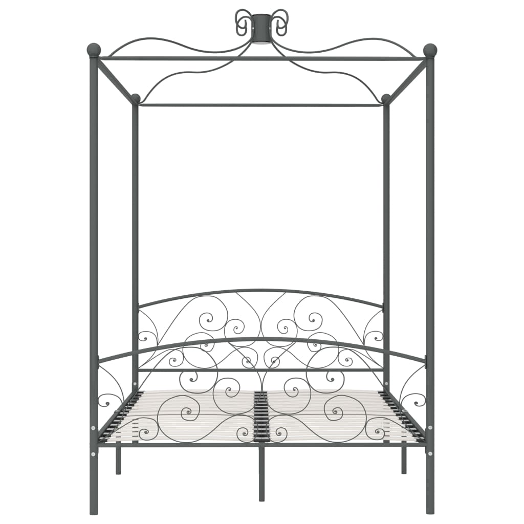 Letto a Baldacchino Grigio in Metallo 140x200 cm - homemem39