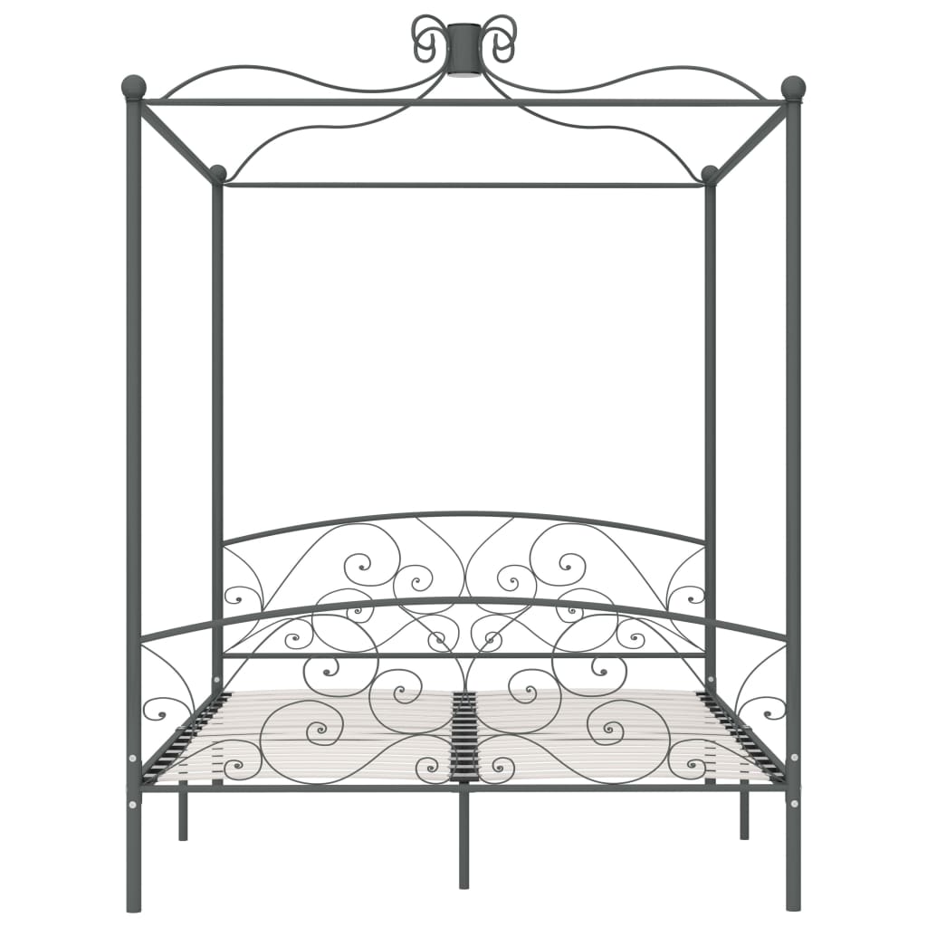 Letto a Baldacchino Grigio in Metallo 160x200 cm - homemem39