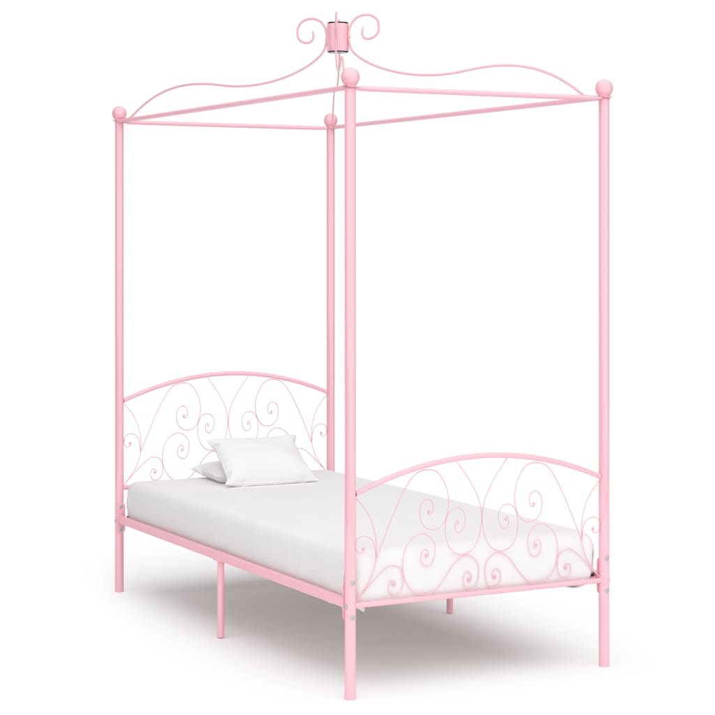 Letto a Baldacchino Rosa in Metallo 90x200 cm - homemem39