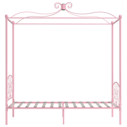 Letto a Baldacchino Rosa in Metallo 90x200 cm - homemem39