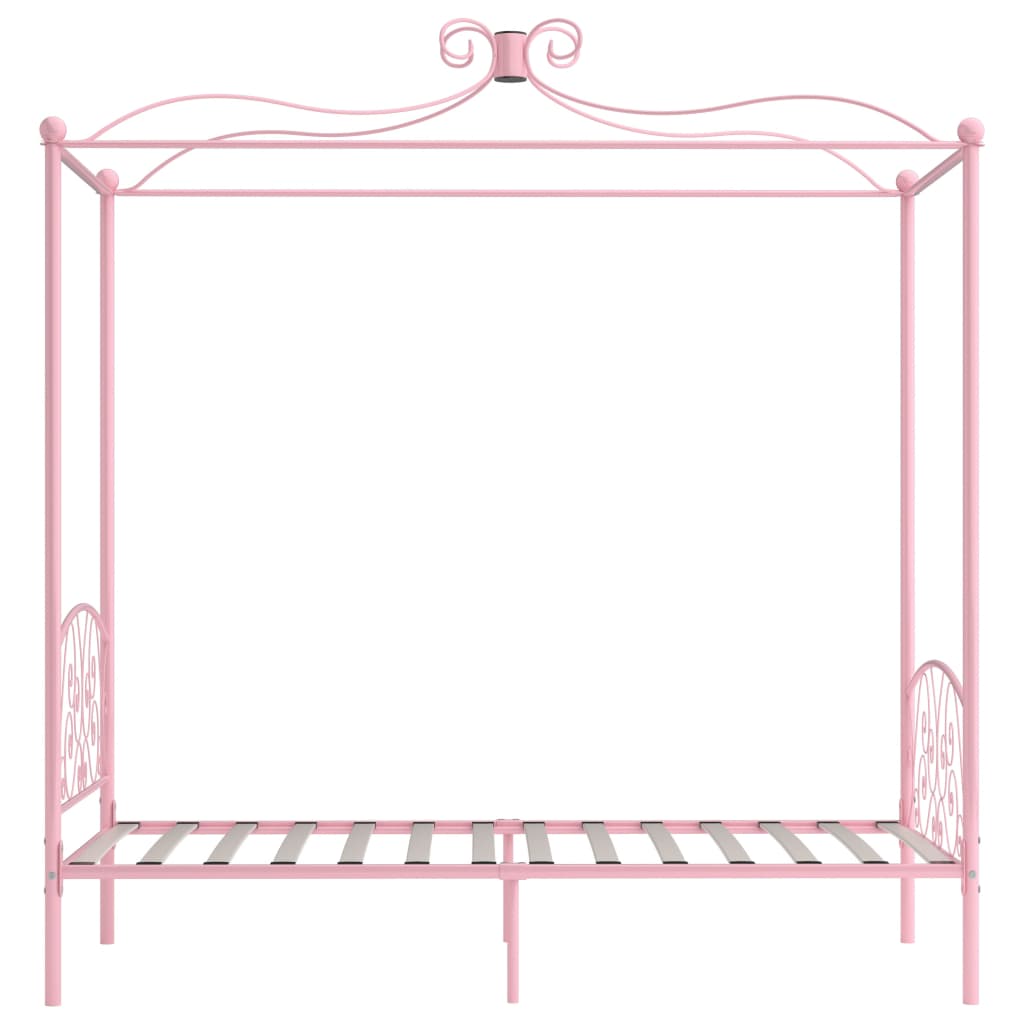 Letto a Baldacchino Rosa in Metallo 100x200 cm - homemem39