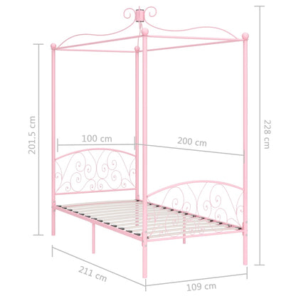 Letto a Baldacchino Rosa in Metallo 100x200 cm - homemem39