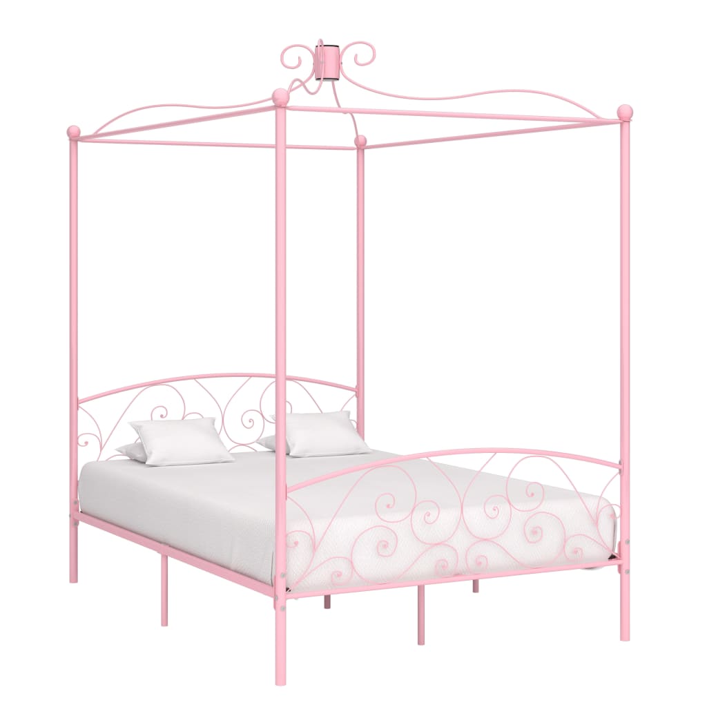 Letto a Baldacchino Rosa in Metallo 120x200 cm - homemem39