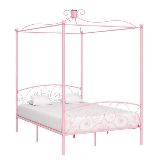 Letto a Baldacchino Rosa in Metallo 120x200 cm - homemem39