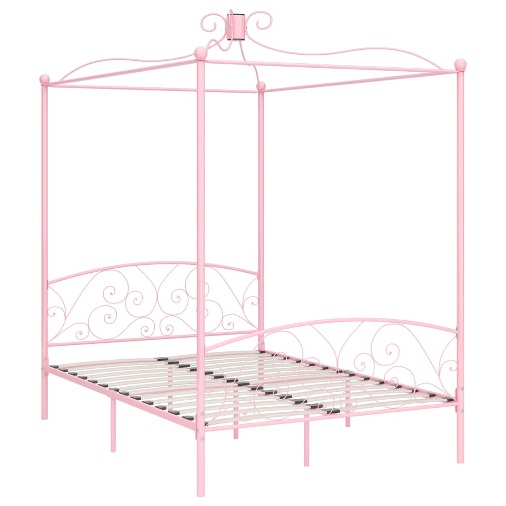 Letto a Baldacchino Rosa in Metallo 120x200 cm - homemem39