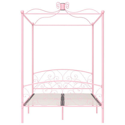 Letto a Baldacchino Rosa in Metallo 120x200 cm - homemem39