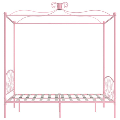 Letto a Baldacchino Rosa in Metallo 120x200 cm - homemem39