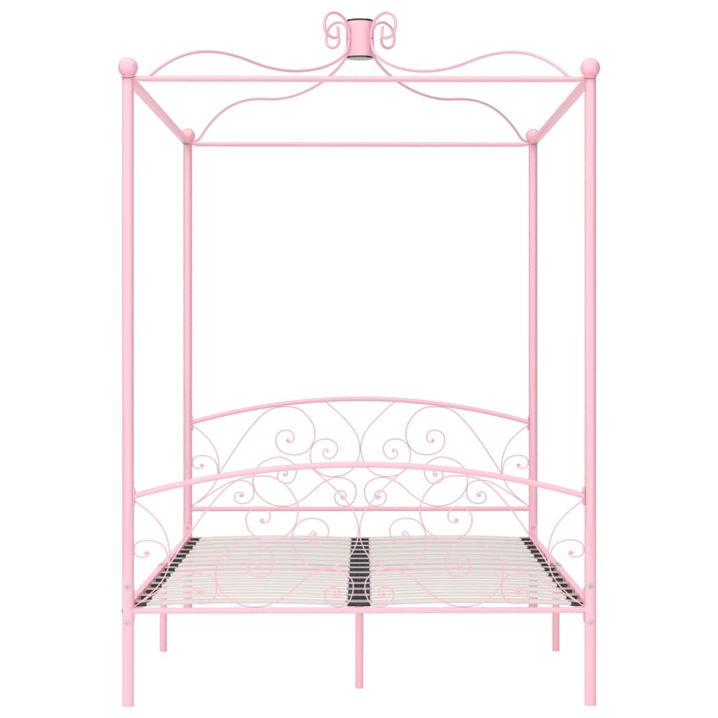 Letto a Baldacchino Rosa in Metallo 140x200 cm - homemem39