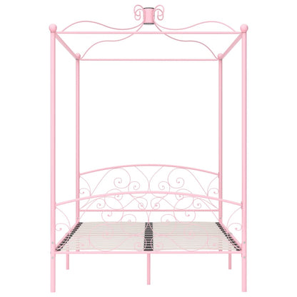 Letto a Baldacchino Rosa in Metallo 140x200 cm - homemem39