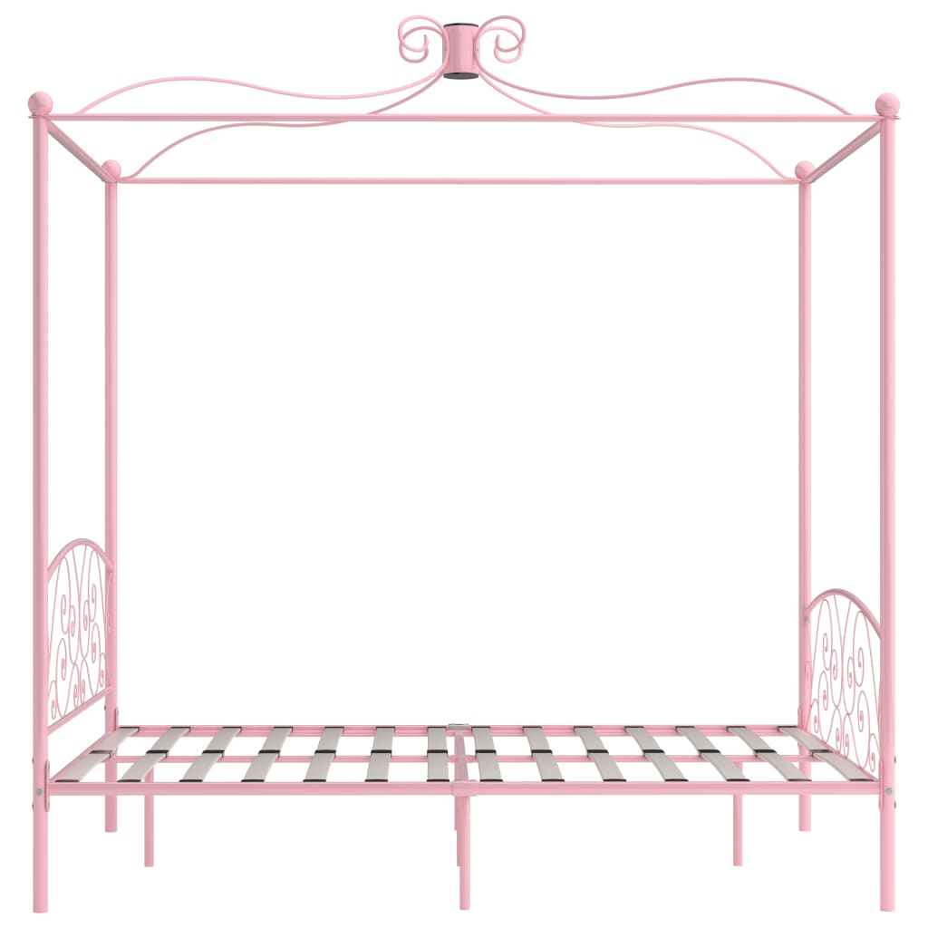 Letto a Baldacchino Rosa in Metallo 140x200 cm - homemem39