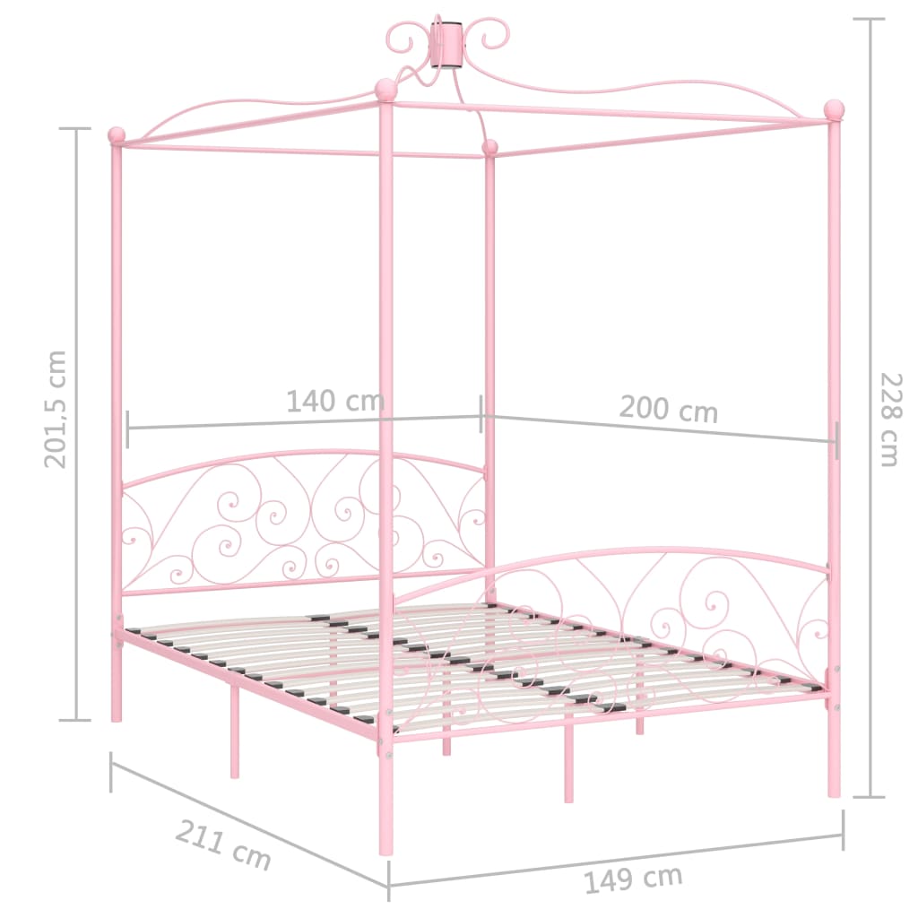 Letto a Baldacchino Rosa in Metallo 140x200 cm - homemem39