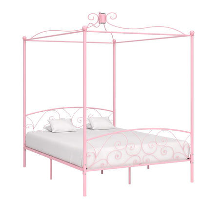 Letto a Baldacchino Rosa in Metallo 160x200 cm - homemem39