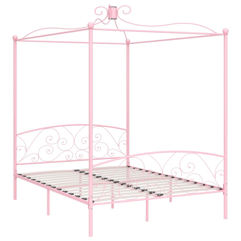 Letto a Baldacchino Rosa in Metallo 160x200 cm - homemem39