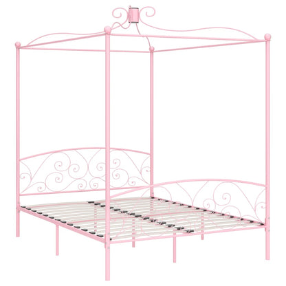 Letto a Baldacchino Rosa in Metallo 160x200 cm - homemem39