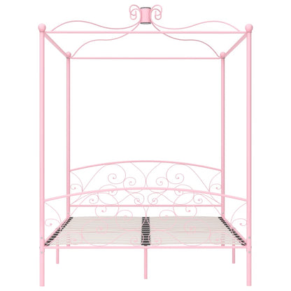 Letto a Baldacchino Rosa in Metallo 160x200 cm - homemem39