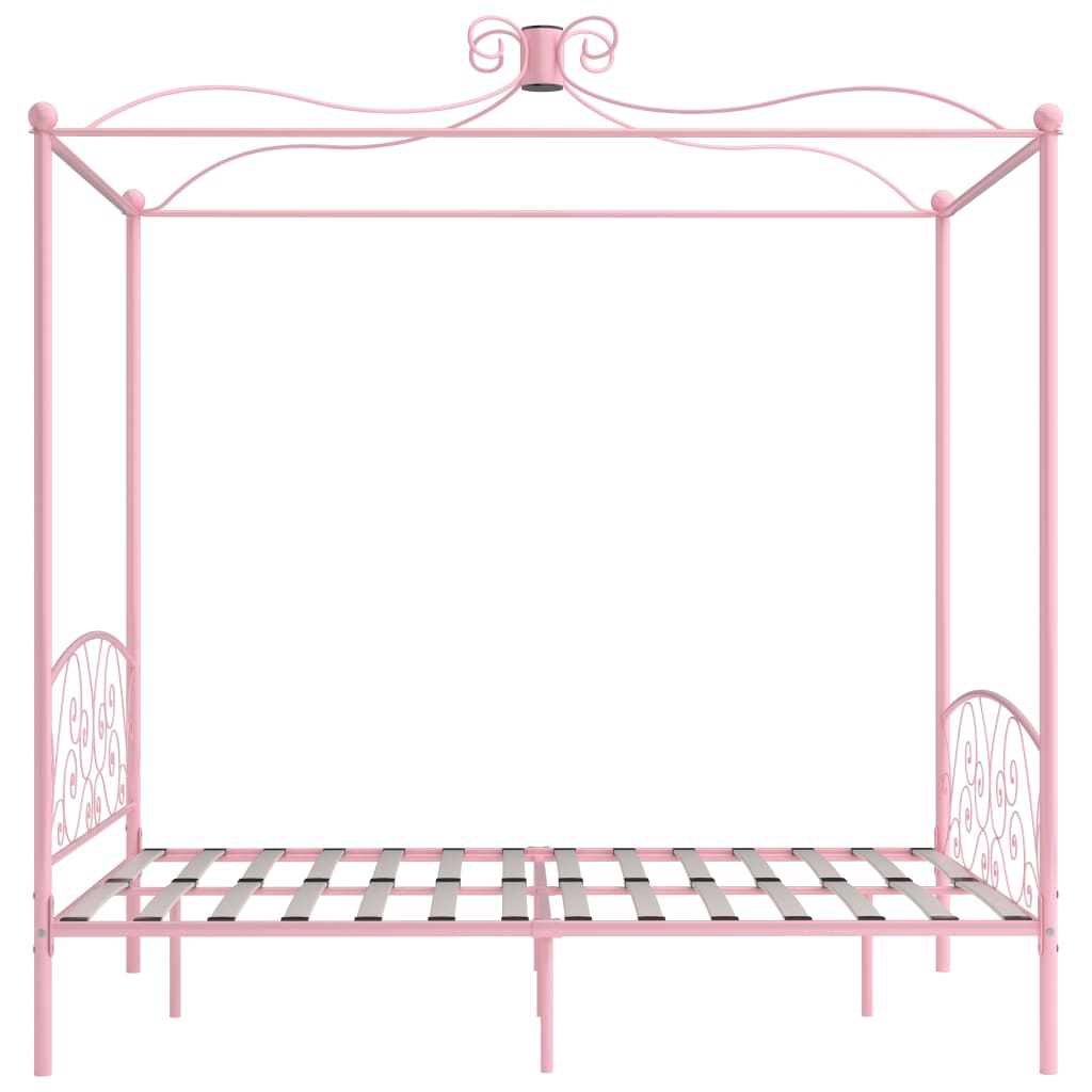 Letto a Baldacchino Rosa in Metallo 160x200 cm - homemem39