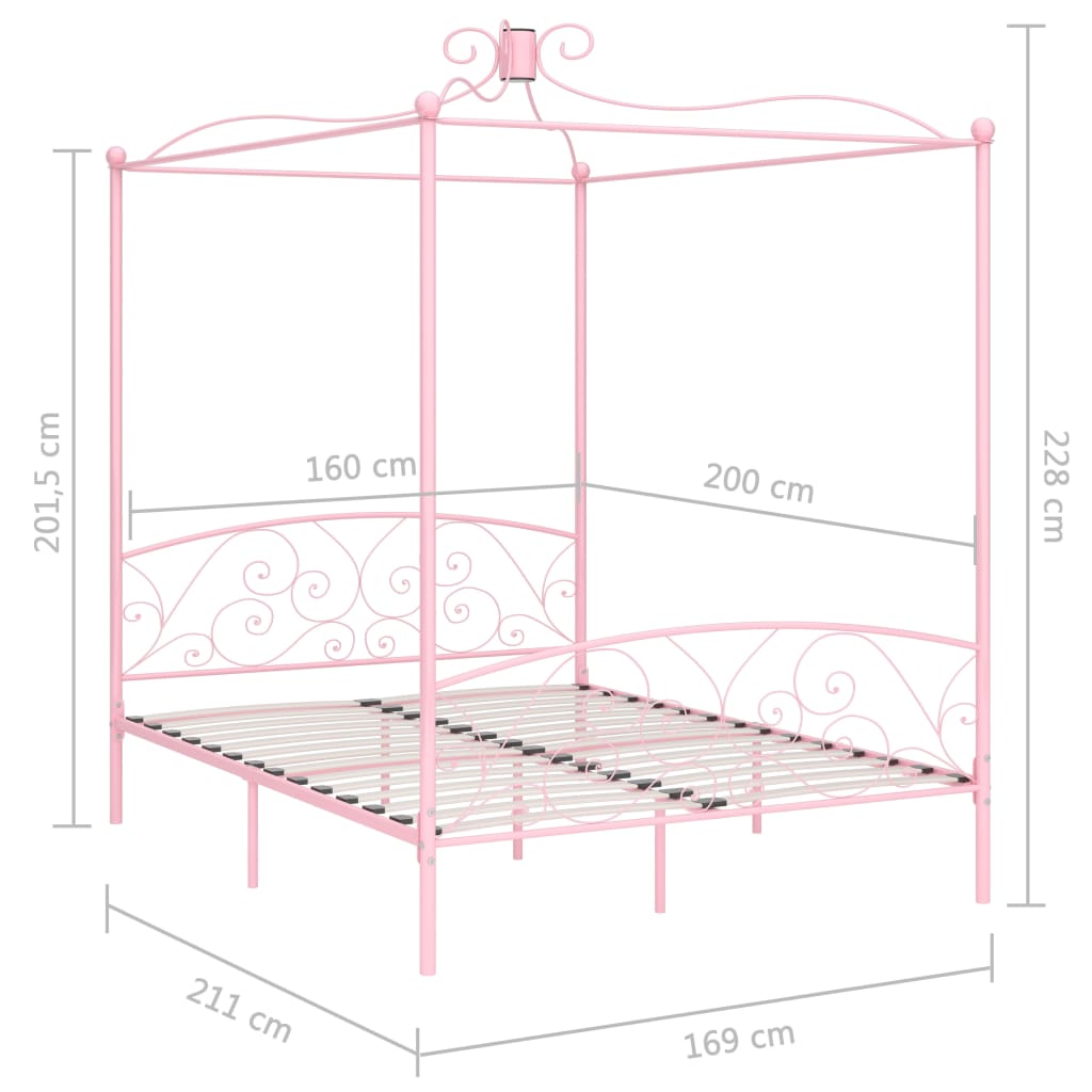 Letto a Baldacchino Rosa in Metallo 160x200 cm - homemem39