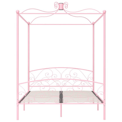 Letto a Baldacchino Rosa in Metallo 180x200 cm - homemem39