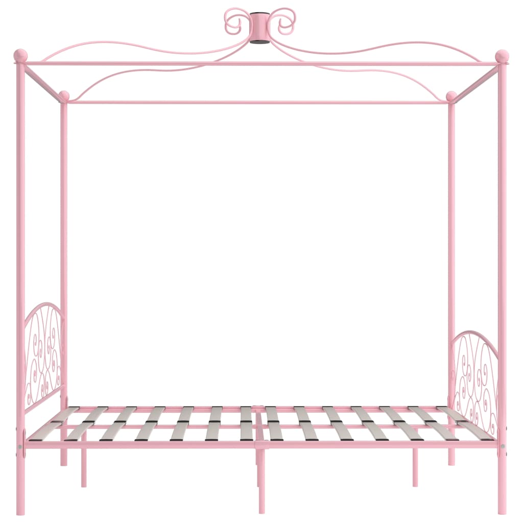 Letto a Baldacchino Rosa in Metallo 180x200 cm - homemem39