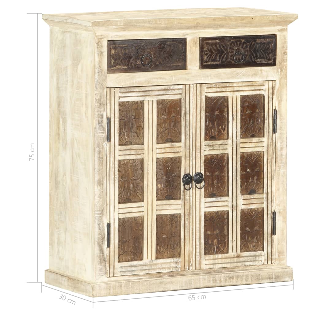 Credenza Bianca 65x30x75 cm in Legno Massello di Mango - homemem39