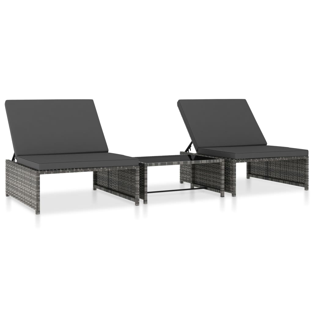 Lettini Prendisole 2 pz con Tavolo in Polyrattan Grigio - homemem39