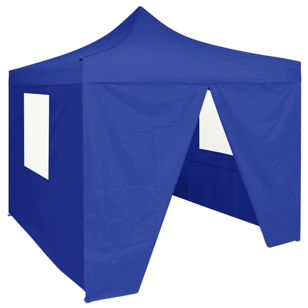 Gazebo Pieghevole Professionale 4 Pareti 2x2m Acciaio Blu - homemem39