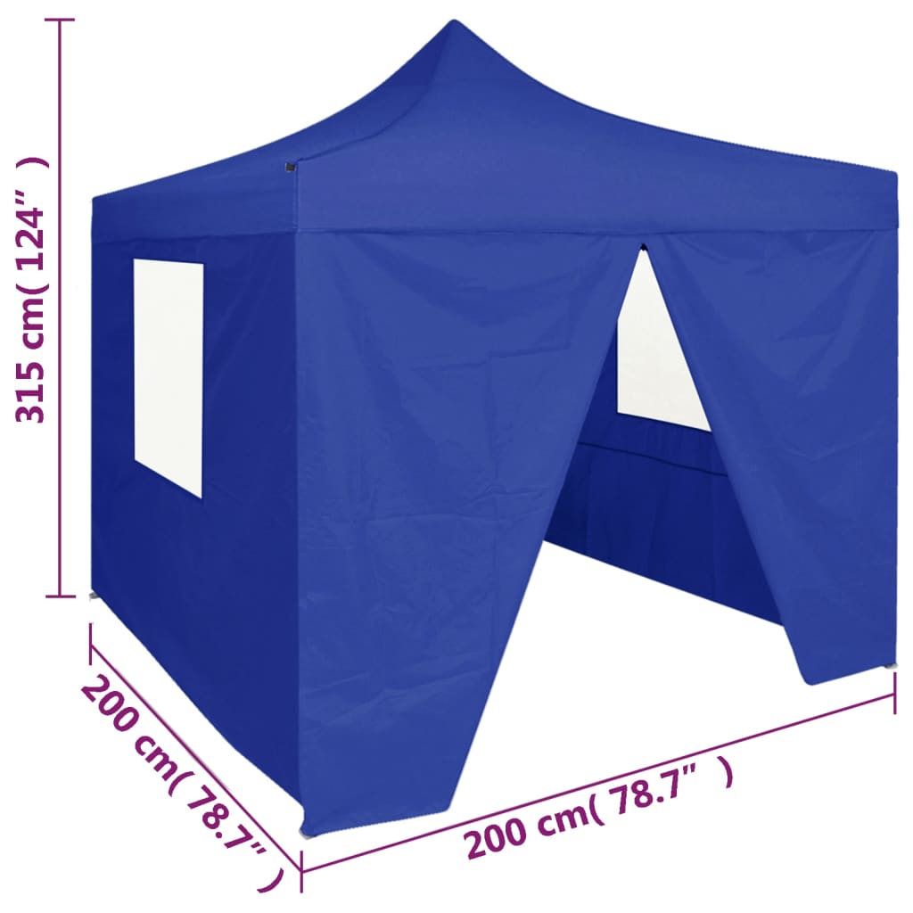 Gazebo Pieghevole Professionale 4 Pareti 2x2m Acciaio Blu - homemem39