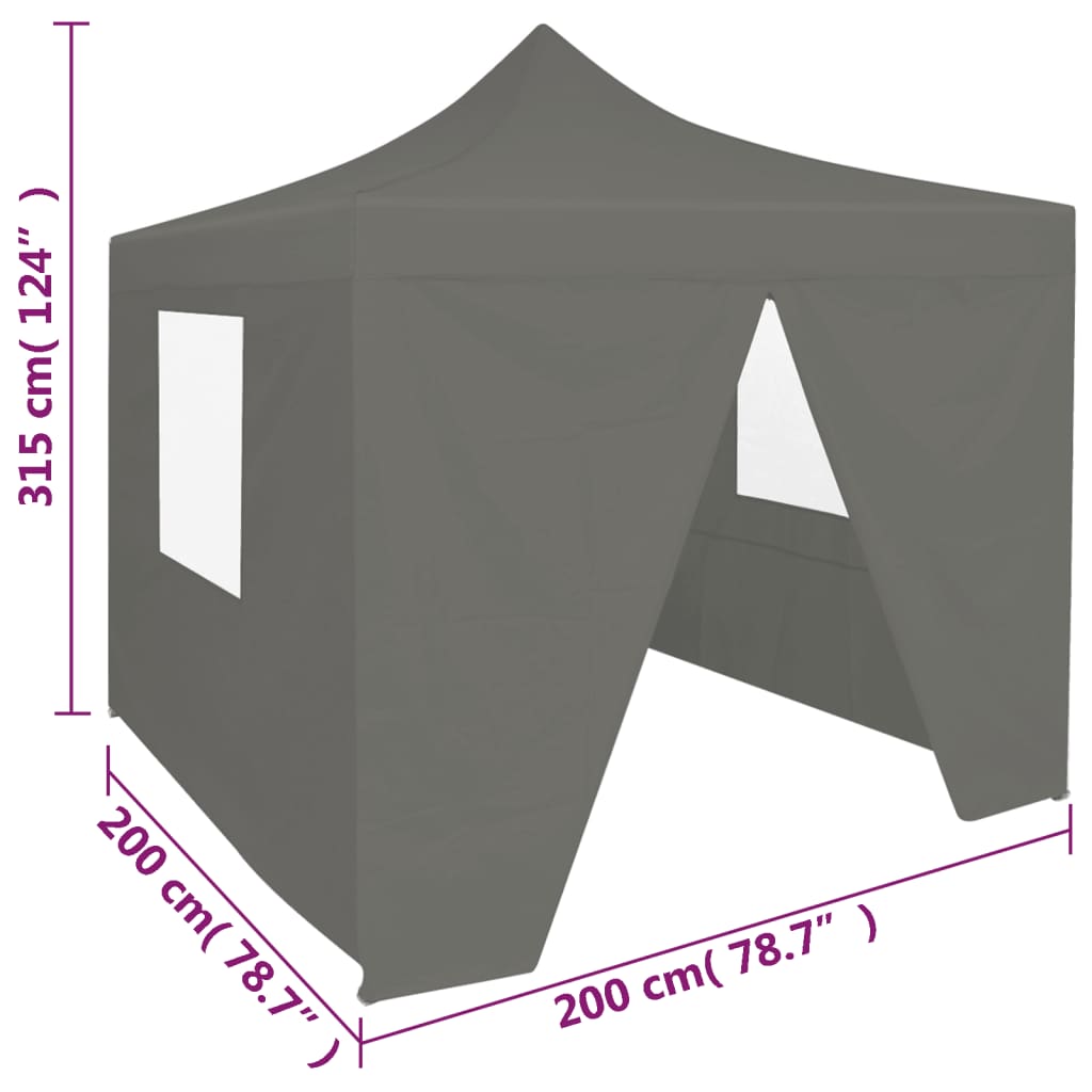 Gazebo Professionale Pieghevole 4 Pareti 2x2m Acciaio Antracite - homemem39