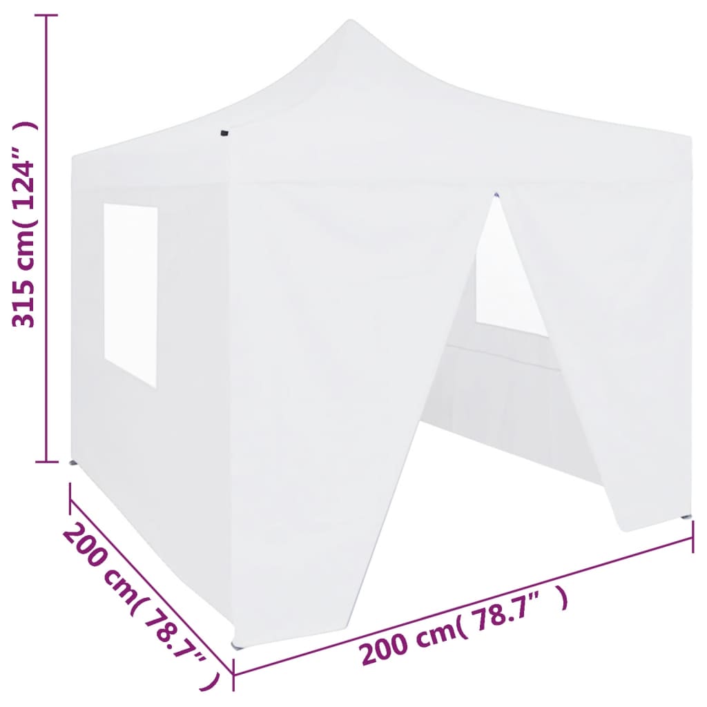 Gazebo Pieghevole Professionale 4 Pareti 2x2m Acciaio Bianco - homemem39