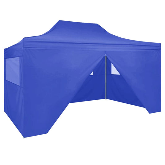 Gazebo Professionale Pieghevole con 4 Pareti 3x4m Acciaio Blu - homemem39