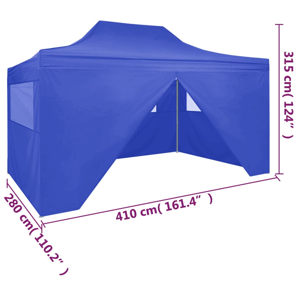 Gazebo Professionale Pieghevole con 4 Pareti 3x4m Acciaio Blu - homemem39